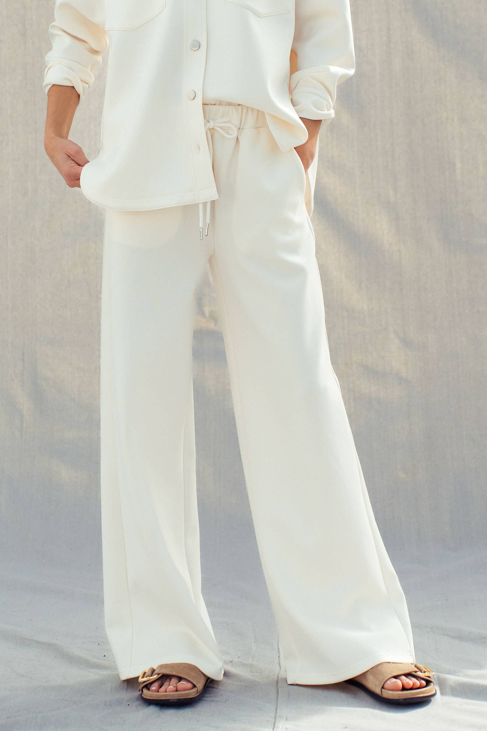 Cotton Blend Wide Leg Drawstring Lounge Pants