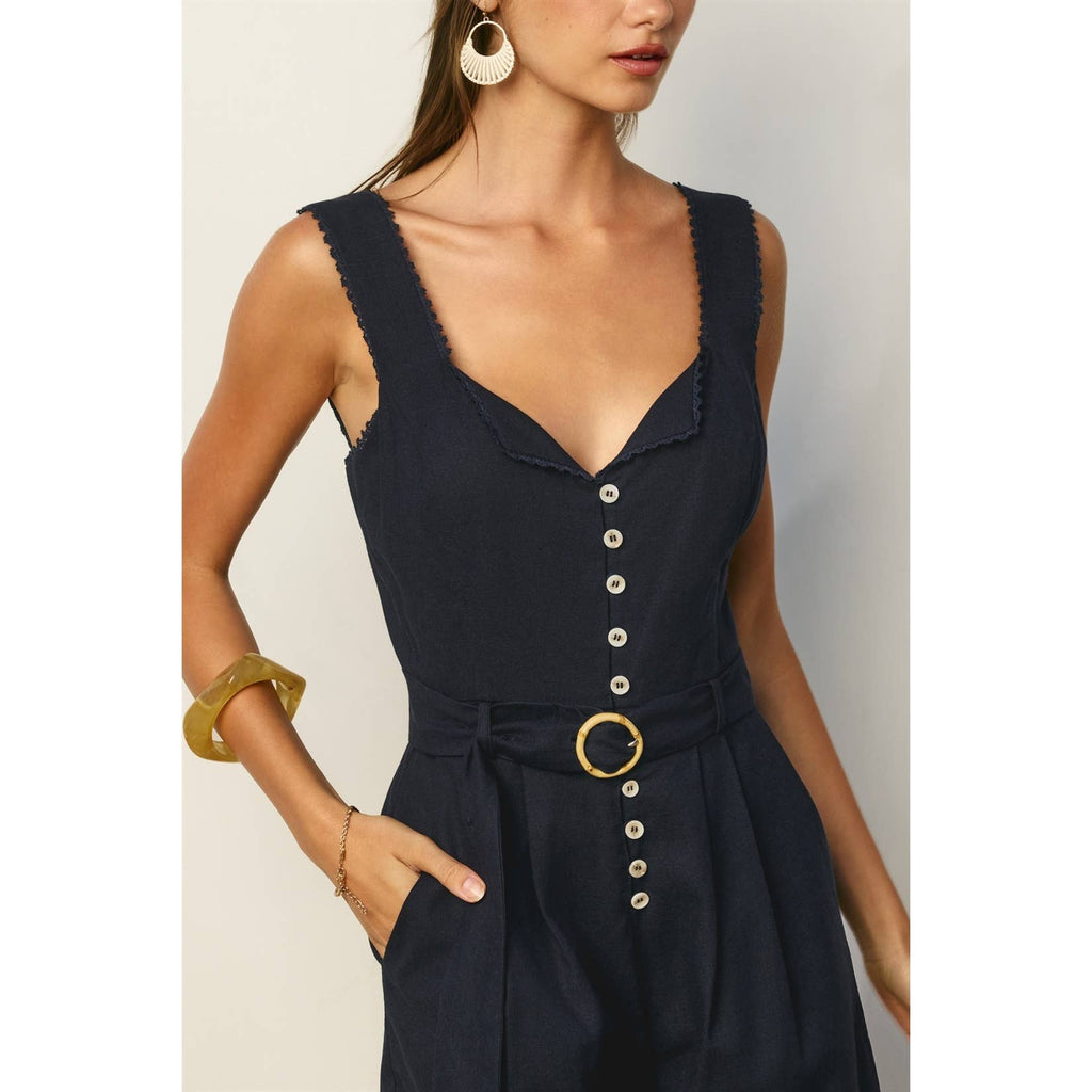 Linen Foldover Lace Trim Romper