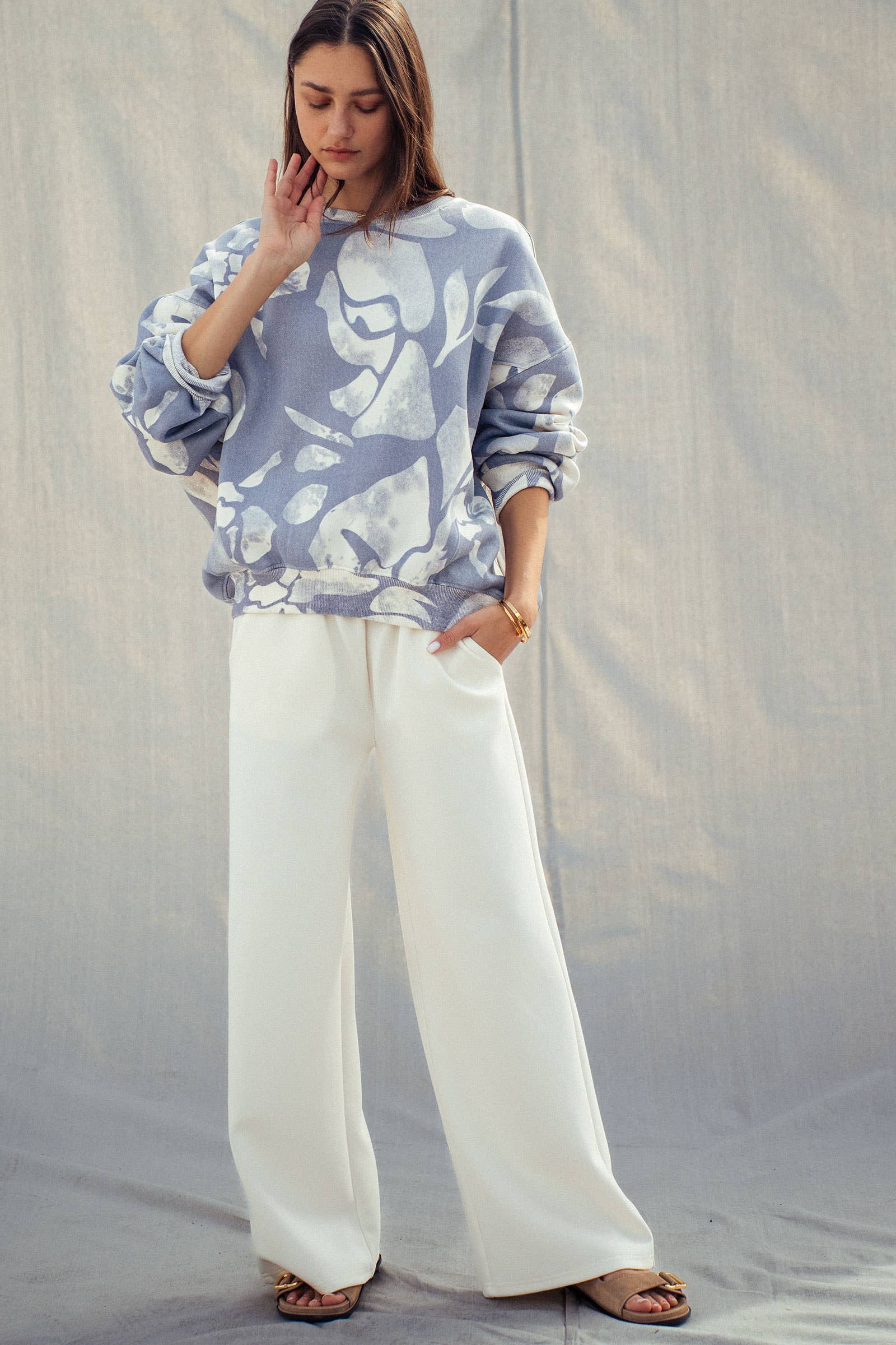 Cotton Blend Wide Leg Drawstring Lounge Pants