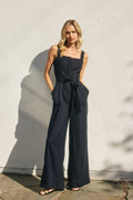 Linen Belted Wide Leg Jumpsuit