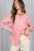 Collared Cotton Striped Shirt Top