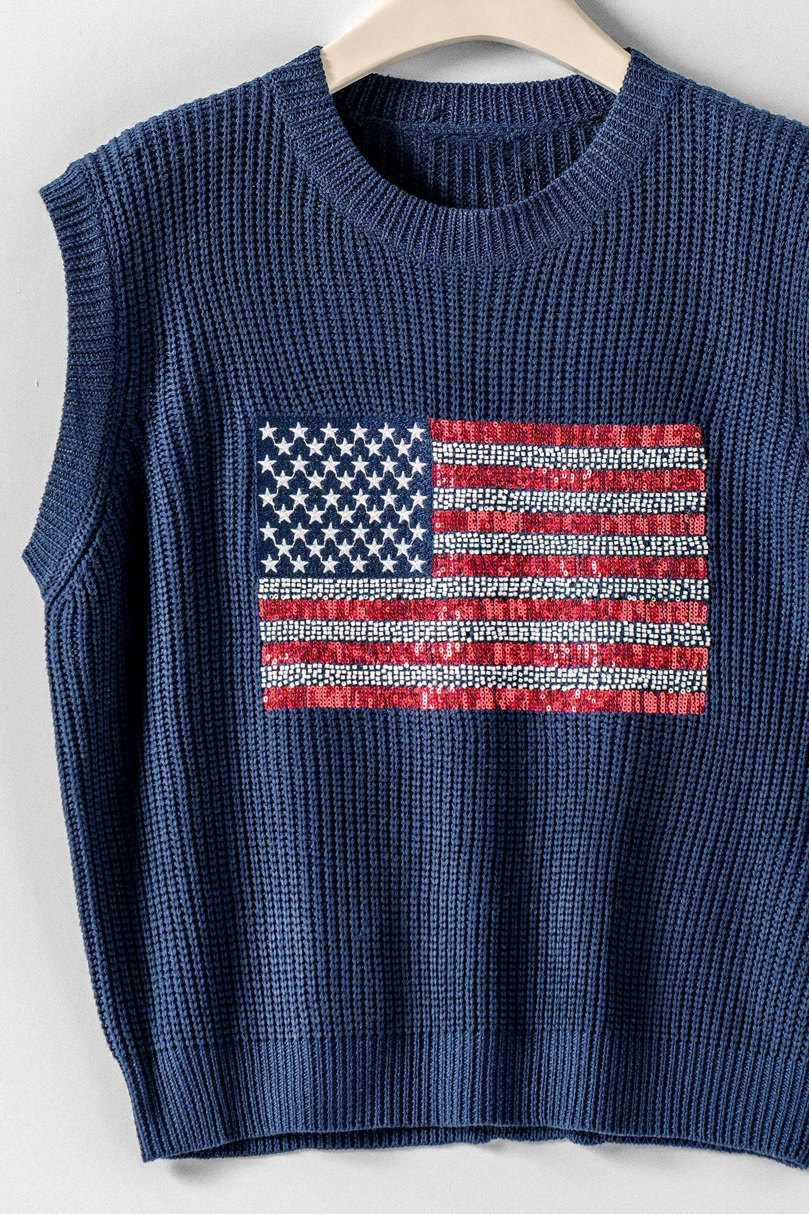 American Flag Knit Vest Sequin Detail