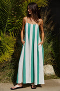 L7390 | Cotton Gauze Striped Cami Pintuck Midi Dress