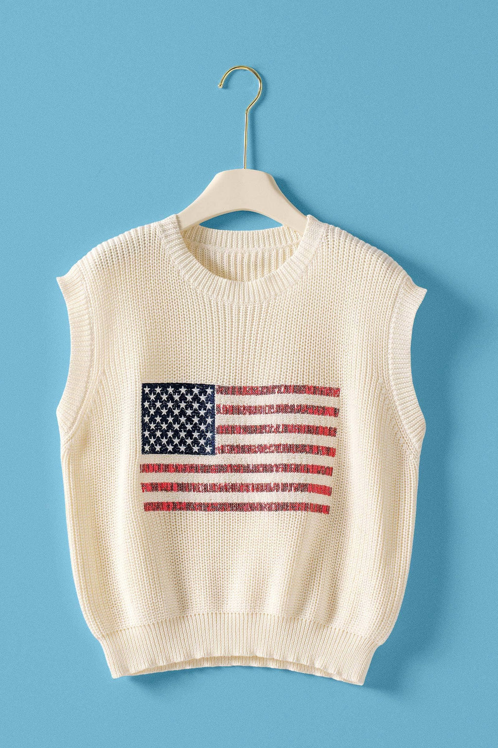American Flag Knit Vest Sequin Detail